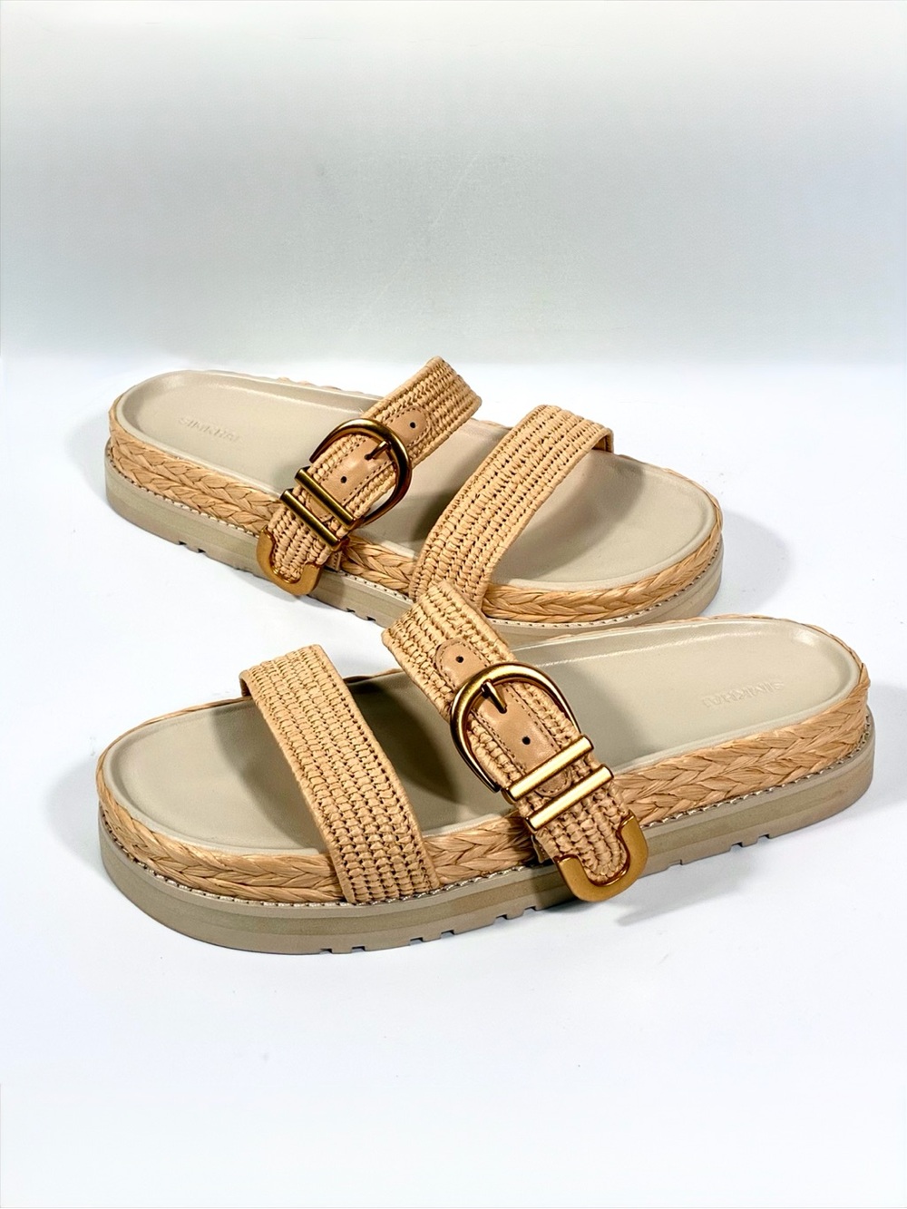 Jonathan Simkhai Aida Raffia Leather Buckle Sandals Natural EU 40 NEW